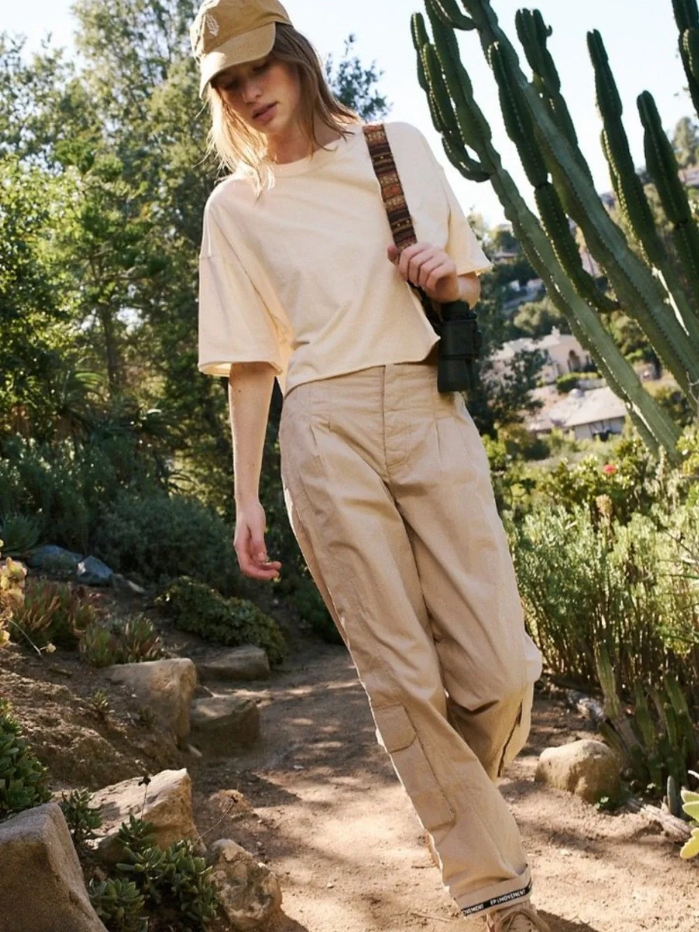 Free People FP Movement Mesmerize Me Clay Taupe Khaki Barrel Leg Cargo Pants